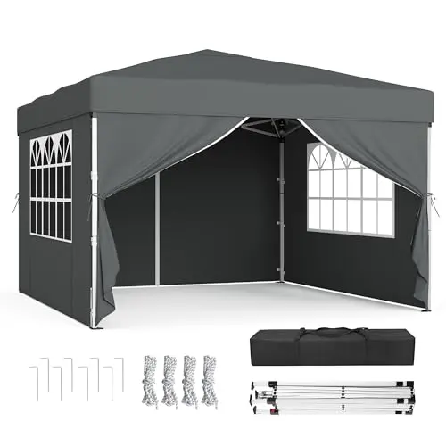 SONGMICS Pavillon 3x3 m mit Seitenwänden, Gartenzelt, Partyzelt, Sonnenschutz, tragbar, dunkelgrau