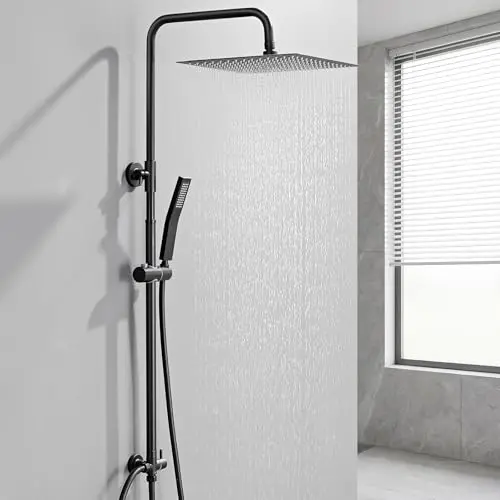 Auralum Regendusche Schwarz - Edelstahl Duschsystem mit 30x30cm Duschkopf, höhenverstellbar