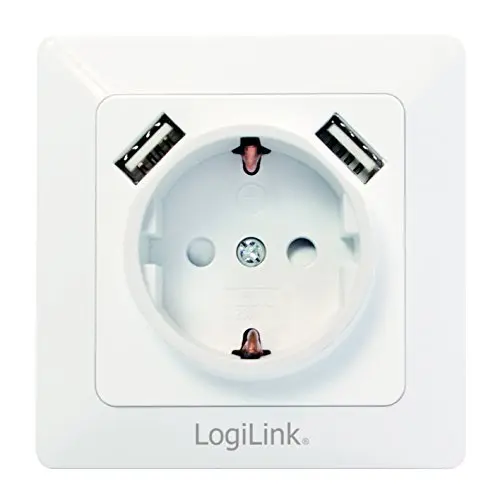 LogiLink PA0162 Schutzkontakt-Steckdose mit 2 USB-Anschlüssen, Unterputzdose (DE 80x80mm) mit Kinderschutz