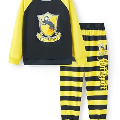 Harry Potter Schlafanzug für Mädchen, Hogwarts Hufflepuff, Langarm Winter Pyjama, 6-12 Jahre