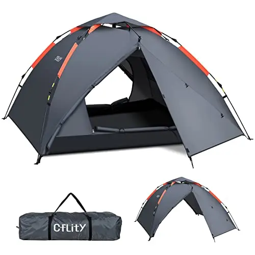 Cflity Camping Zelt für 3 Personen - Schnelles Pop Up Zelt, wasserdicht, für alle Jahreszeiten mit erweiterbarer Veranda