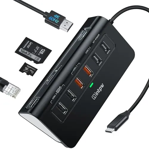 Intpw USB C Hub 10-in-1 Dockingstation mit 4K HDMI, 100W Power Delivery, Ethernet, USB 3.2, SD/TF Kartenleser, Aluminium für Windows/MacBook
