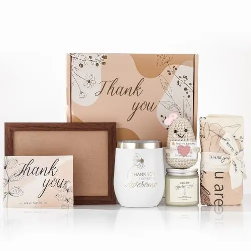 Dankeschön Geschenk Set für Frauen | 8-teiliges Set mit Fotoframe, Stahltumbler, Duftkerze & mehr | Ideal für Lehrer, Mitarbeiter, Chefs und Freundinnen