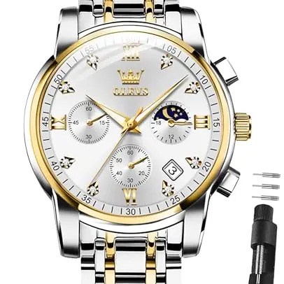 OLEVS Chronograph Herrenuhr, Quarz, Weiß-Gold