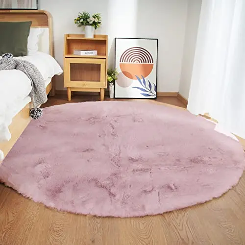 Ghouse Rundteppich 150 cm Rosa Flauschig Weich für Wohnzimmer und Schlafzimmer
