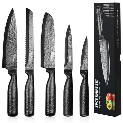 HUIKAILI 5-teiliges Küchenmesser-Set, Schwarz – professionelles Kochmesser-Set mit ultra-scharfer Klinge