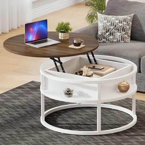 Runder Couchtisch mit Ablagefläche und verstecktem Fach für das Wohnzimmer