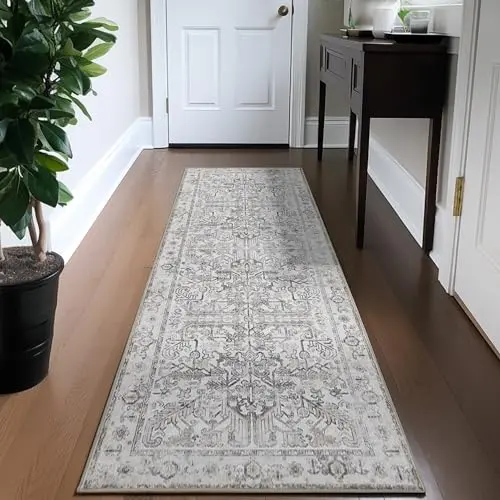 TOPICK Läufer 60x210 cm Braun Vintage Blumendruck für Küche Badezimmer Eingang