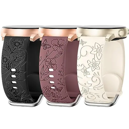 AMSKY 3 Stück Floral Armbänder für Samsung Galaxy Watch 7/6/5/4 - Silikon Schwarz, 20mm