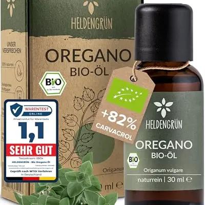 Heldengrün® BIO Oregano Öl - Hochdosiert mit 82% Carvacrol - Zertifiziertes Lebensmittel aus Griechenland