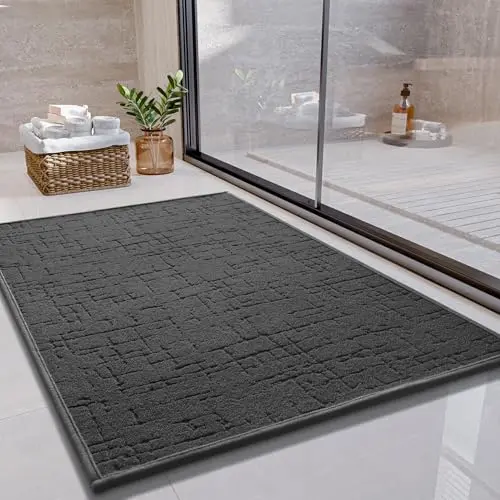 SIXHOME Badteppich 40 x 60 cm Dunkelgrau, Rutschfest & Waschbar für Badezimmer