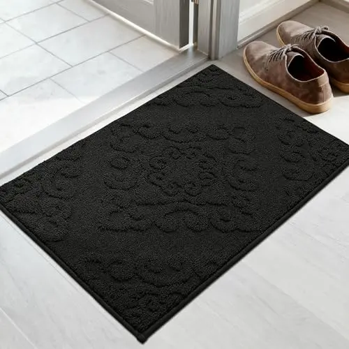 COSY HOMEER Schmutzfangmatte 50 x 80 cm, waschbare und rutschfeste Fußmatte für den Eingangsbereich, Schwarz