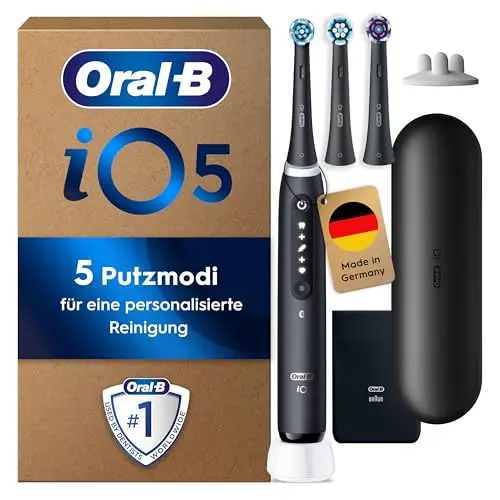Oral-B iO Series 5 Plus Elektrische Zahnbürste mit 3 Aufsteckbürsten und 5 Putzmodi, Schwarz