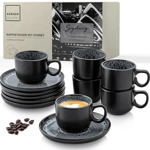 Sydney Espressotassen Set, 12 Teile, 6 Personen, dunkelgrau, spülmaschinen- und mikrowellenfest