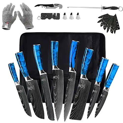 FULLHI 14-teiliges japanisches Küchenmesser Set aus mehrfarbigem Edelstahl