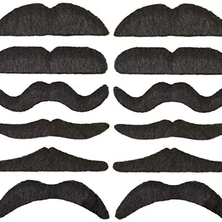 12-teiliges Set schwarzer Klebebärte für Erwachsene & Kinder | Kostüm Accessoire für Karneval & Fasching
