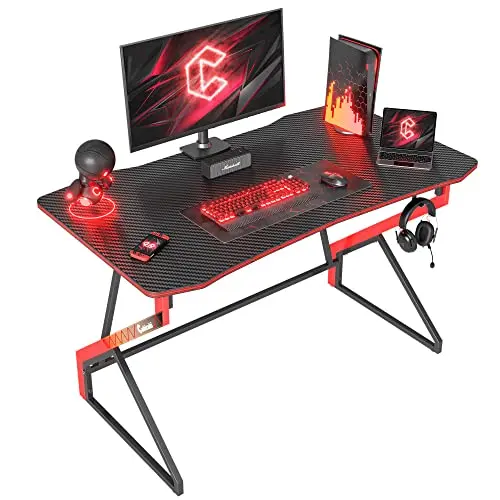 CubiCubi Gaming Tisch 100 x 60 cm mit Kohlefaseroberfläche und Kopfhörerhaken – Stabiler PC Tisch in Schwarz