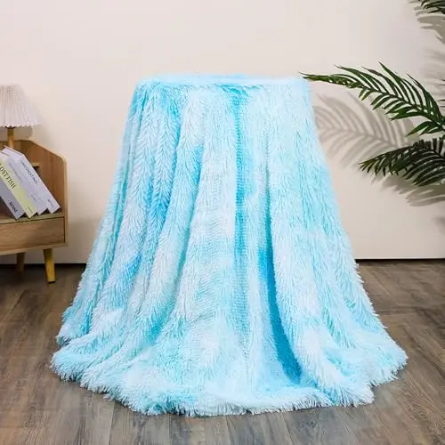 WEFHEF Kuscheldecke 130x160 cm Blau – Flauschige Sofa- und Bettdecke für den Winter