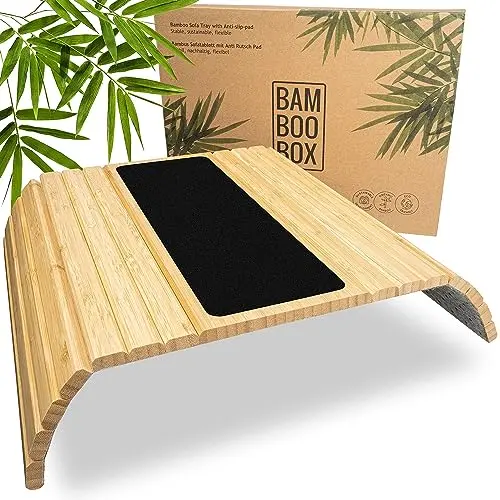 BAM BOO BOX Sofatablett aus Bambus - Flexibles Couch Tablett mit Armlehne