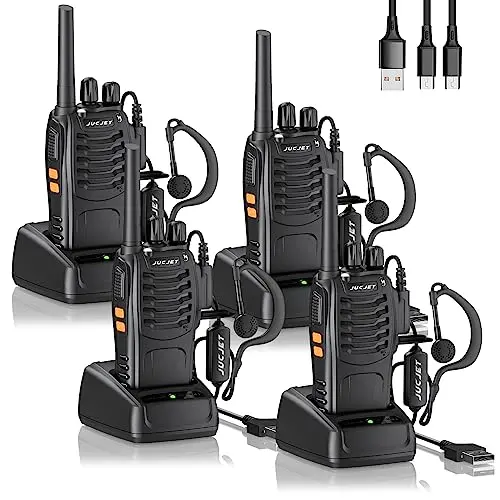 JUCJET 88E Walkie Talkies – Lizenzfrei, 16 Kanäle, USB-Ladestation, 4 Stück (Schwarz)