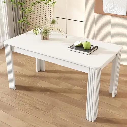 Merax rechteckiger Esstisch für 4-6 Personen, Eichenholztisch, Weiß, 117×68×75cm