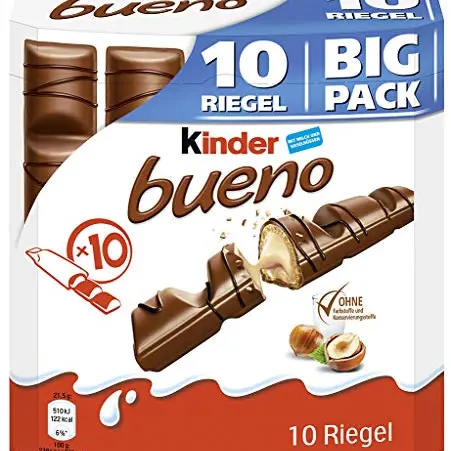 Ferrero Kinder Bueno Big Pack – Schokoriegel mit Haselnuss-Creme – 10 Einzelriegel (10 x 21,5 g)