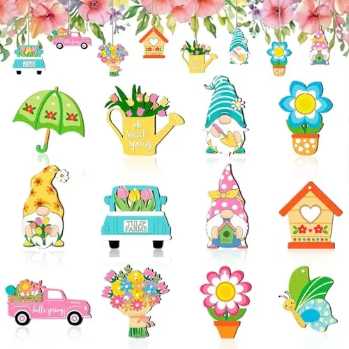 12 Holzanhänger Frühling - Bunte Deko für Ostern & Frühlingsbasteln