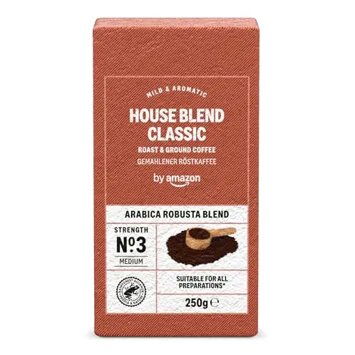 Amazon House Blend Classic Gemahlener Röstkaffee 250g, Arabica-Robusta-Mischung, Intensität 3 - Medium