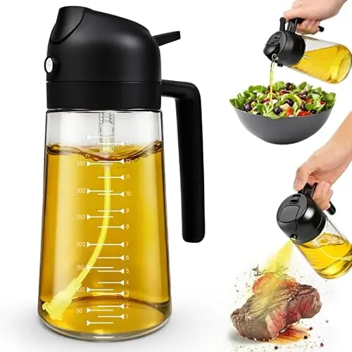 MRUN BONE 2-in-1 Ölsprüher 470ML für Speiseöl, Sprühflasche, Würzpressflasche für Kochen & Grill