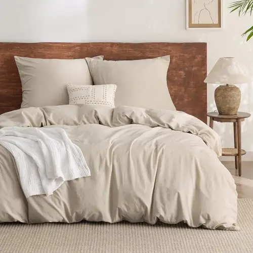 BEDSURE Bettwäsche Set 220x240 cm, Beige mit 2 Kissenbezügen 80x80 cm, Oeko-TEX mit Reißverschluss