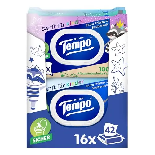 Tempo feuchtes Toilettenpapier für Kinder, 16 Packungen