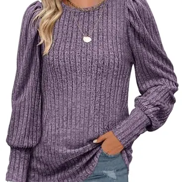 IVIR Damen Strickpullover mit Rundhalsausschnitt, Lila, Größe S