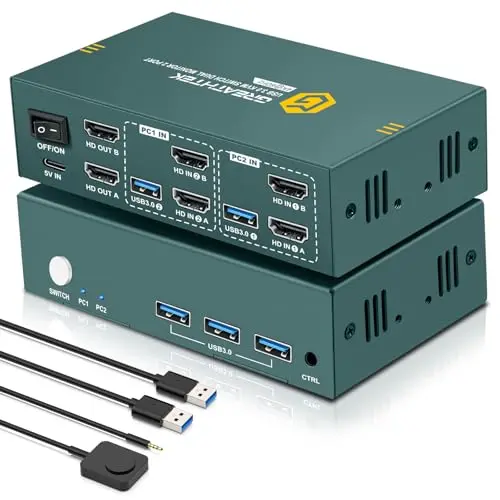HDMI USB 3.0 KVM Switch für 2 PCs und 2 Monitore, 4K 60Hz, inklusive 2 USB-Kabel
