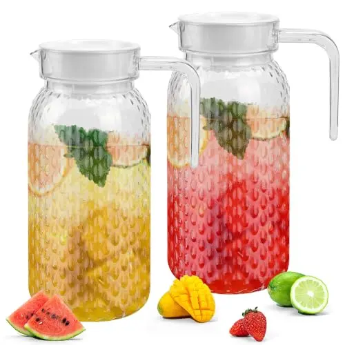 ADERTOS 2er Set Wasserkrug 1L - Acryl Karaffe mit Deckel und Griff für Getränke