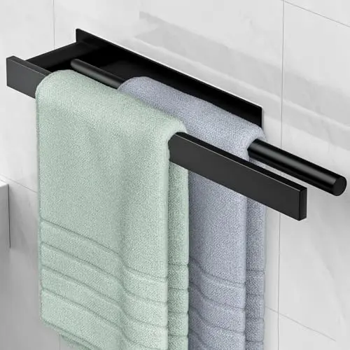 Schwarzer Handtuchhalter ohne Bohren - Selbstklebend, zweiarmig, für Bad und Küche