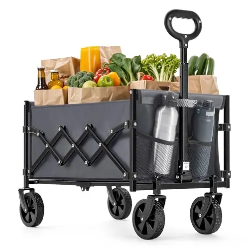 SONGMICS Faltbarer Handwagen, Kompakt mit Griff und 4 Rollen, bis 180 kg belastbar, Outdoor, Garten, schiefergrau