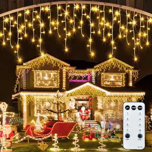 CGN Eisregen Lichterkette Außen 10M, 400 LED Weihnachtsbeleuchtung mit Fernbedienung, IP65 für Festlichkeiten