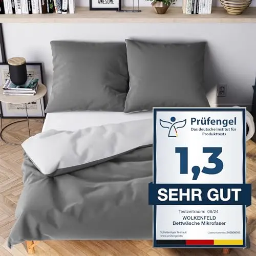 Wolkenfeld Bettwäsche Set grau anthrazit 135x200 - Oeko-Tex zertifiziert, 1 Bettbezug + 1 Kissenbezug