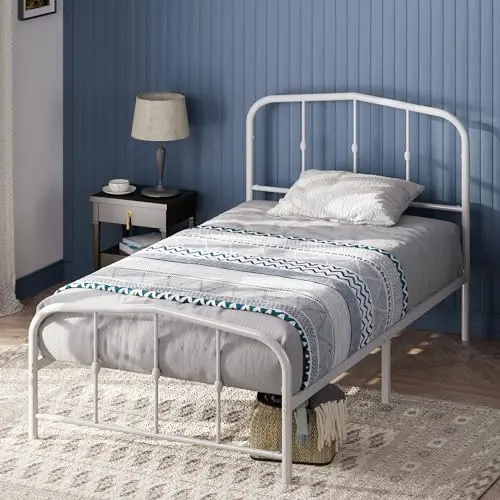 Zinus Heidi Einzelbett 90 x 190 cm – Metallrahmen in Weiß mit Kopfteil