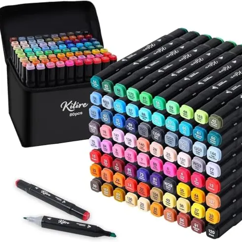 Alkohol Marker Stifte Set, 80 Farben, Pinselspitzen, Schnell trocknend, Kunstmarker für Malbuch, Zeichnen, Manga, Anime, Skizzieren
