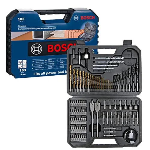 Bosch Professional 103tlg. Bohrer- und Bit Set Titanium Box für Holz, Stein und Metall