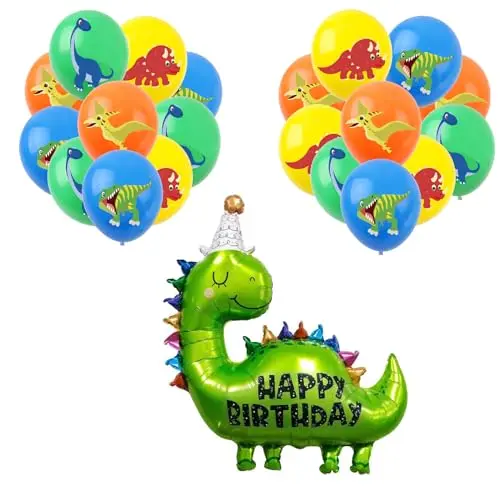 VIKY® 21 Stück Dino Deko Set für Kindergeburtstag – Luftballons und Party Dekoration