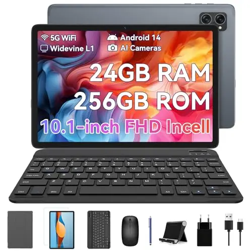 BESTTAB 10 Zoll Android 14 Tablet mit 24GB RAM, 256GB Speicher, FHD Display, Octa Core, 5G WiFi, mit Tastatur