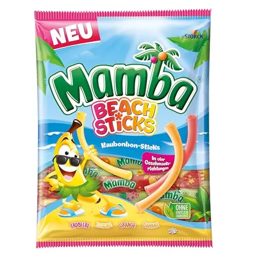 Mamba Beach Sticks – 160g – Fruchtige Kaubonbons in vier Sorten – Einzeln verpackt