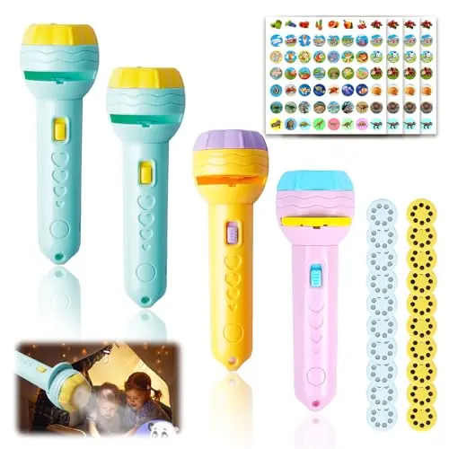 WIYETY 4er Set Taschenlampen Projektor für Kinder mit 80 Mustern - Ideal für Kinder ab 3 Jahren