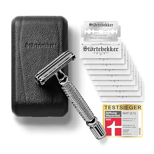 Störtebekker Premium Rasierhobel Herren Hamburg - Rasierset mit 10 Klingen und Leder-Etui - Testsieger Stiftung Warentest 12/2024