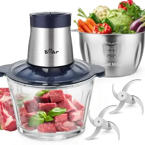 Bear Elektrischer Zerkleinerer und Fleischwolf, 2L, 600W, 2 Geschwindigkeiten, Edelstahlklingen, für Fleisch, Babynahrung, Obst, Gemüse