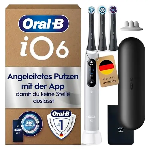 Oral-B iO Series 6 Elektrische Zahnbürste mit 3 Aufsteckbürsten und Reise-Etui, 5 Putzmodi, Grau