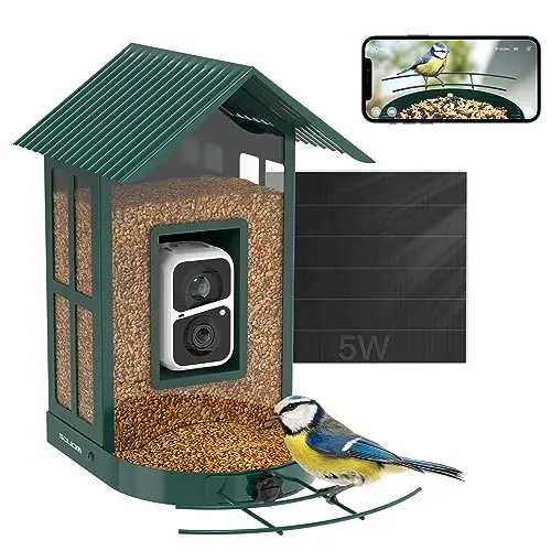 SOLIOM BF08 Vogelhaus mit Kamera – Vogelfutterspender für den Hinterhof, mit WiFi und KI-Vogelerkennung
