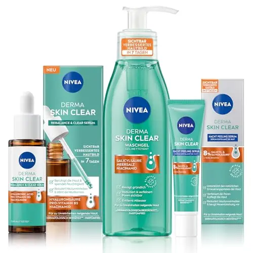 NIVEA Derma Skin Clear Set – Gesichtspflege für unreine Haut mit Cleansing Gel und Nachtserum